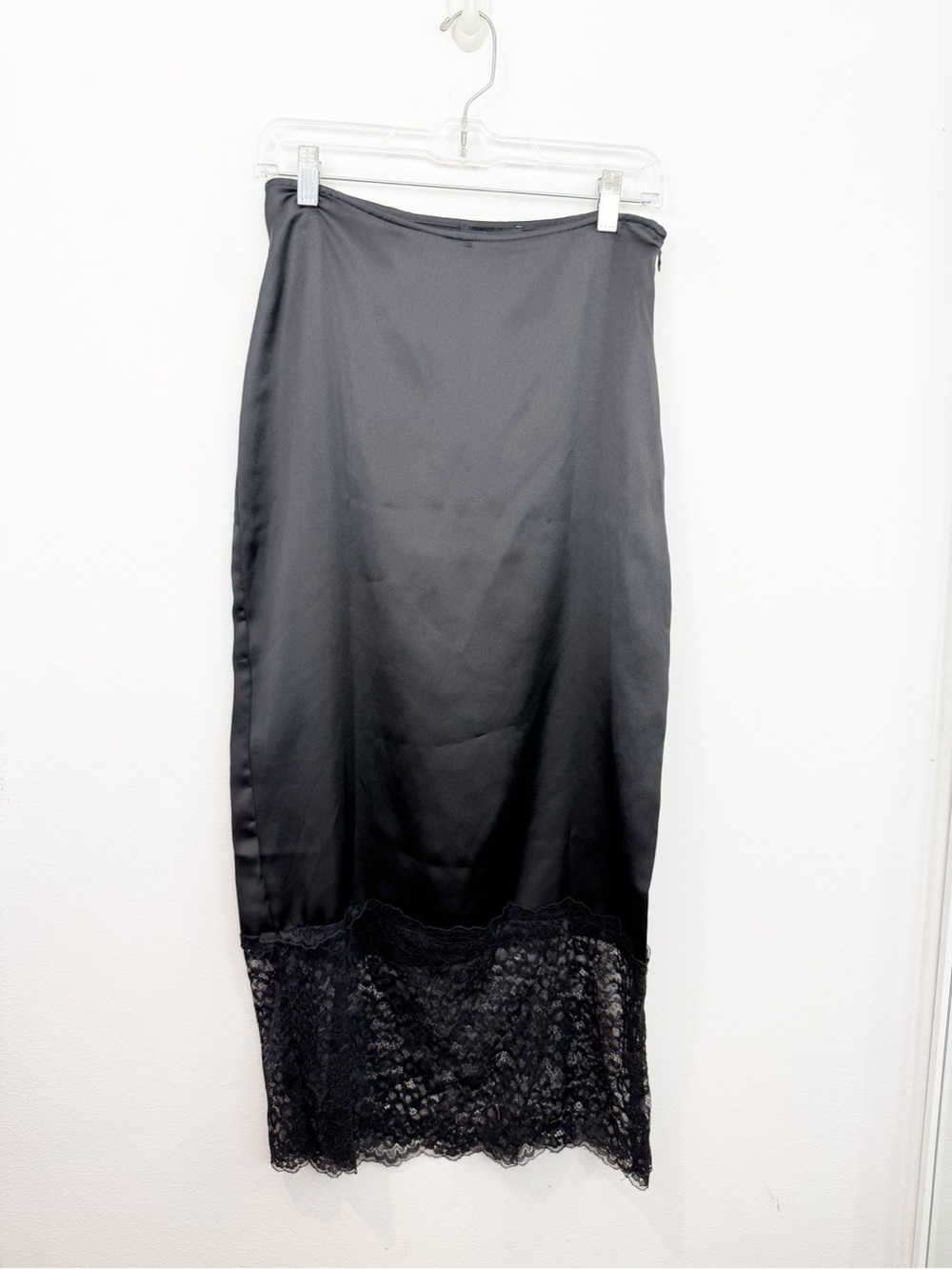House Of Harlow 1960 Black Satin Lace Trim Midi Skirt Size XS